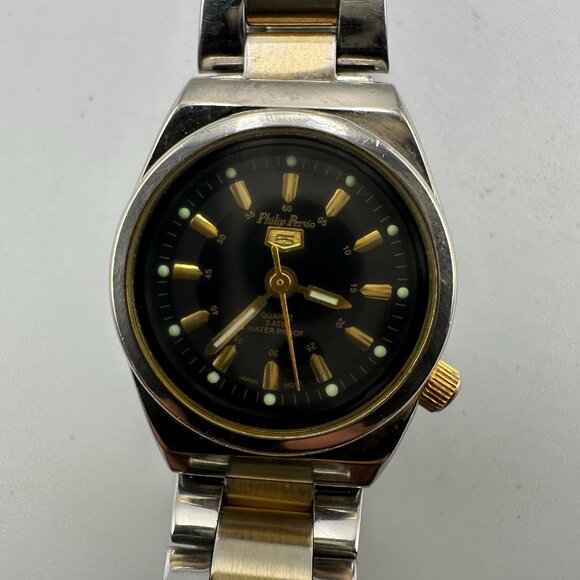 Philip Persio Watch Women Silver Gold Two Tone Black Dial 24MM New Battery 6.5" - Picture 2 of 12